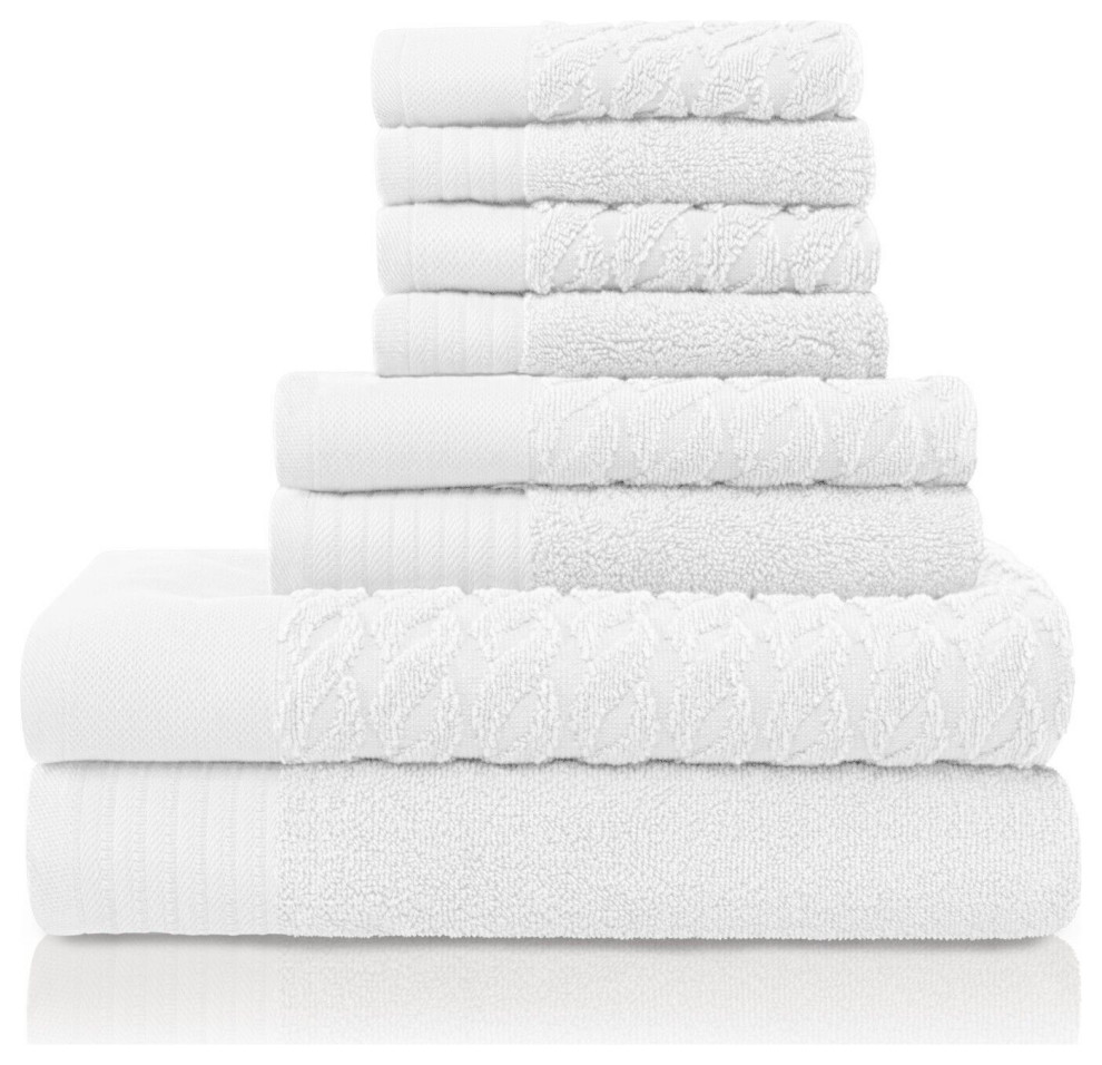 8 Piece Turkish Cotton Quick Drying Towel Set, White