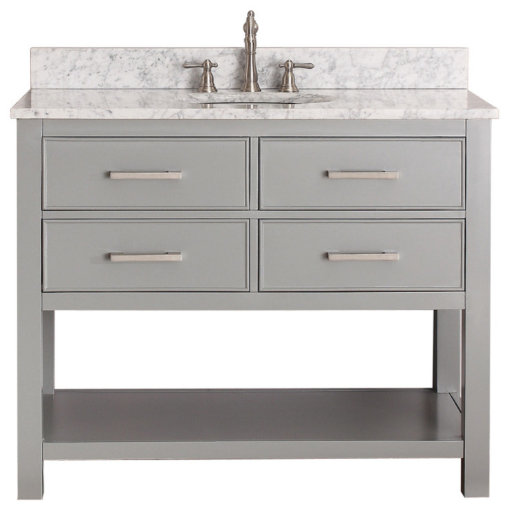 Avanity Brooks 43" Vanity With Carrera White Marble Top, Chilled Gray Finish