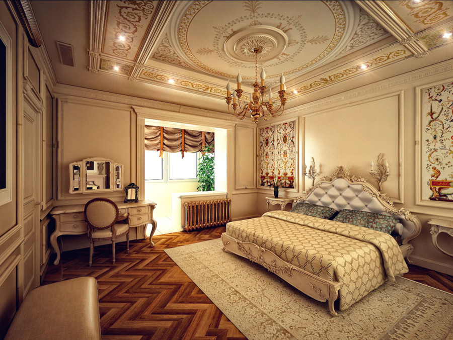 Изысканая классическая отделка спальни и кабинета в современной квартире в Екате