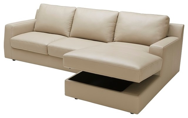 Jenny Beige Leather Sectional Sleeper With Storage in Chaise - Contemporary  - Sectional Sofas - by BedTimeNYC | Houzz