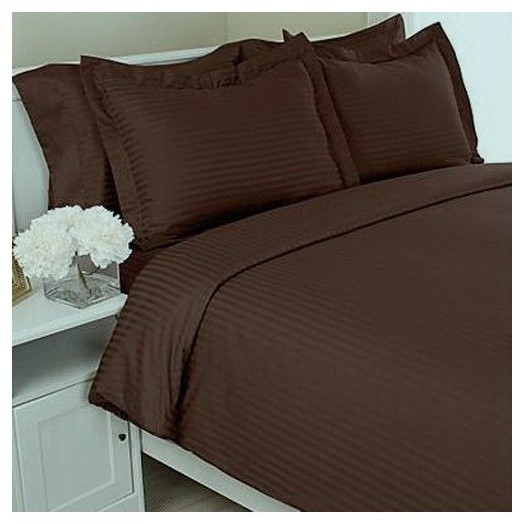 600TC Stripe Chocolate Full XL Flat Sheet and 2 Pillowcases