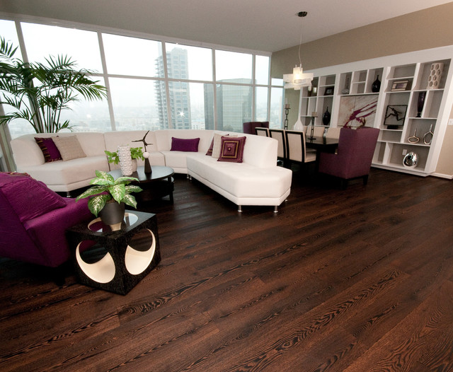 wide-plank wood floors in living rooms - contemporary - living