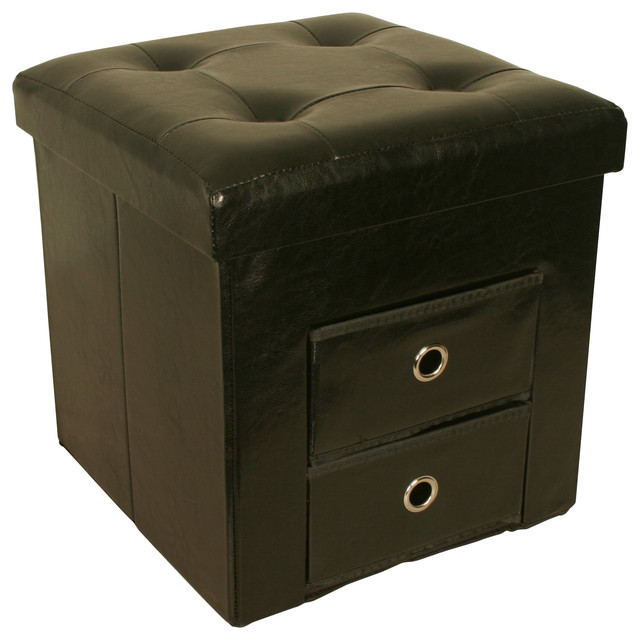 Black Collapsible Storage Cube With Drawers Transitional