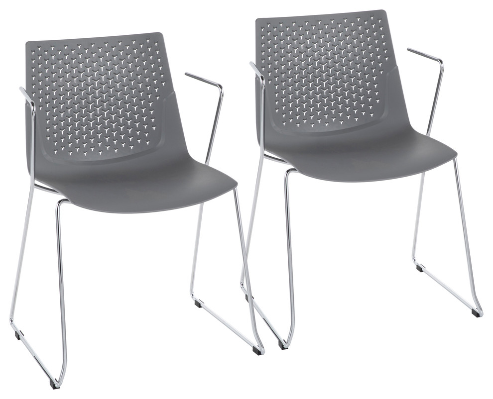 Lumisource Matcha Chair, Chrome and Gray, Set of 2