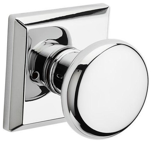 Reserve Round Privacy Knob with Traditional Square Rose in Polished Chrome
