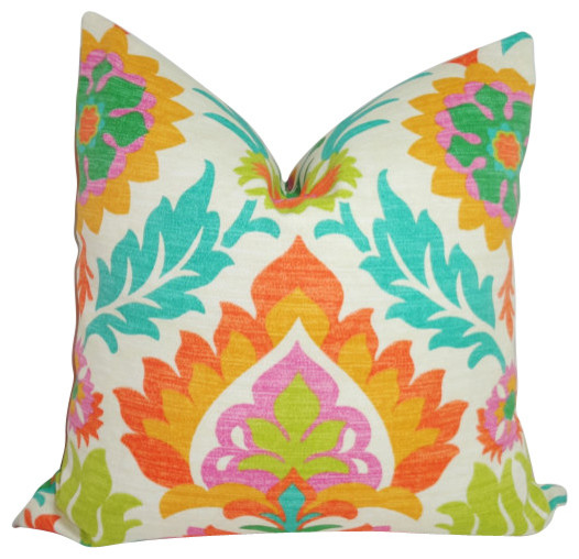 Outdoor Pillow Cover Colorful Waverly Santa Maria Mimosa Floral, 18"x18"