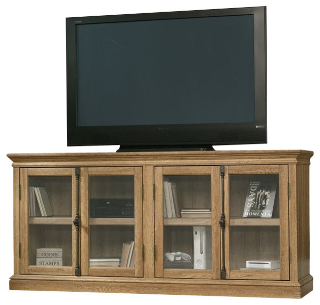 Sauder Barrister Lane Storage Credenza in Scribed Oak Transitional Entertainment Centers And