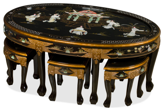 chinese coffee table with 6 stools