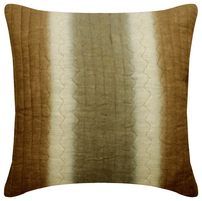 Decorative 12"x12" Quilted & Striped Beige Linen Pillow Covers, Quilted Ombre
