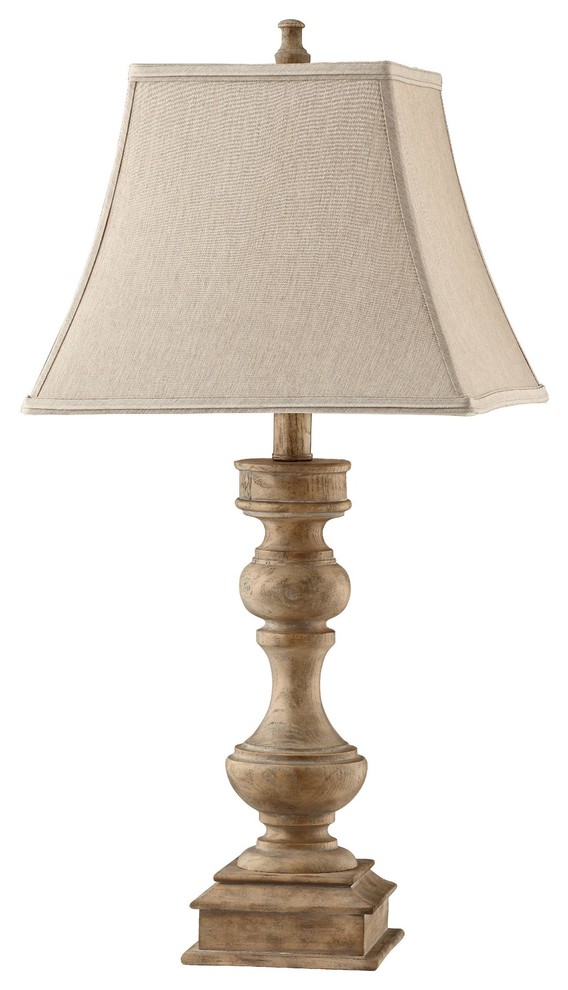 Liam 1 Light Table Lamp in Natural Wood/Beige Linen Traditional