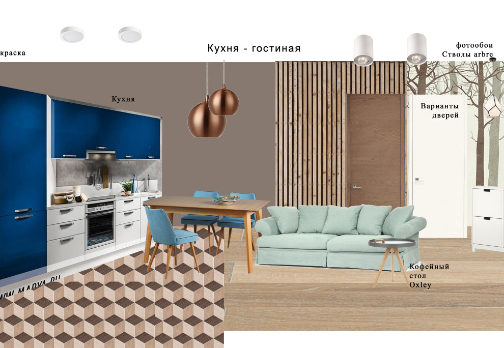 Коллаж кухня-гостиная