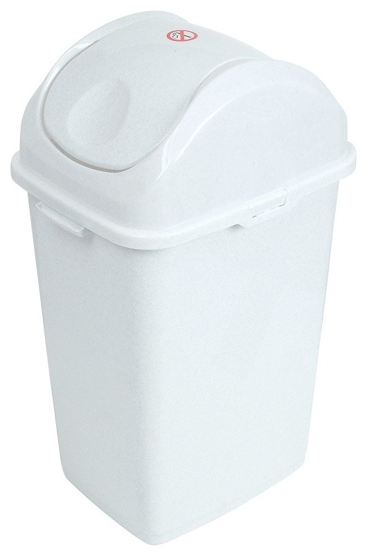 Slim 13-gallon Trash Can with Swing Lid, White Color, By Superio.