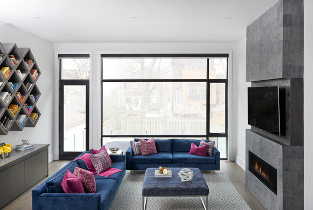 Room of the Day: Colorful Family Room With a Statement Fireplace