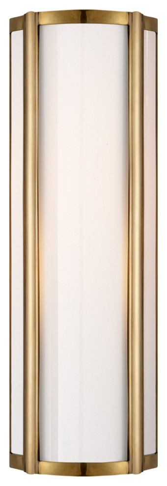 Basil Small Linear Sconce in Natural Brass with White Glass