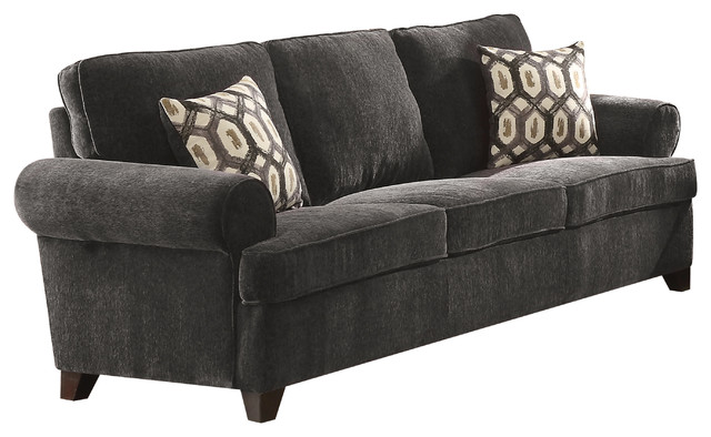 Acme Alessia Dark Gray Chenille Sofa With 2 Pillows Acme Alessia Dark Gray Chenille Sofa With 2 Pillows