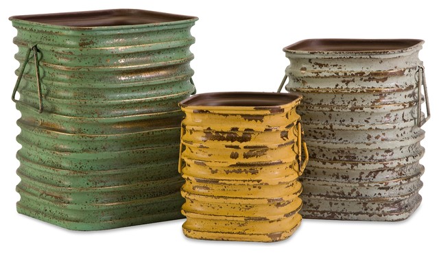 Distressed Vintage Look Lestano Metal Containers - Set of 3