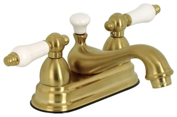 Traditional Bathroom Faucet, Centerset Set With Dual Lever Handles, Brass/White