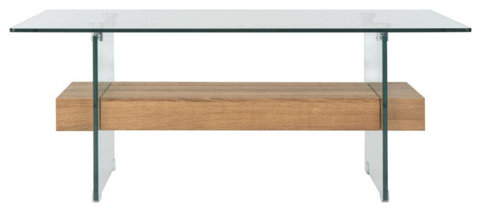 Leah Glass Coffee Table, Natural Brown