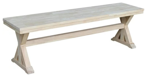 Farmhouse Unfinished Wooden Bench, X-Shaped Design and Hardwood Construction - Farmhouse ...