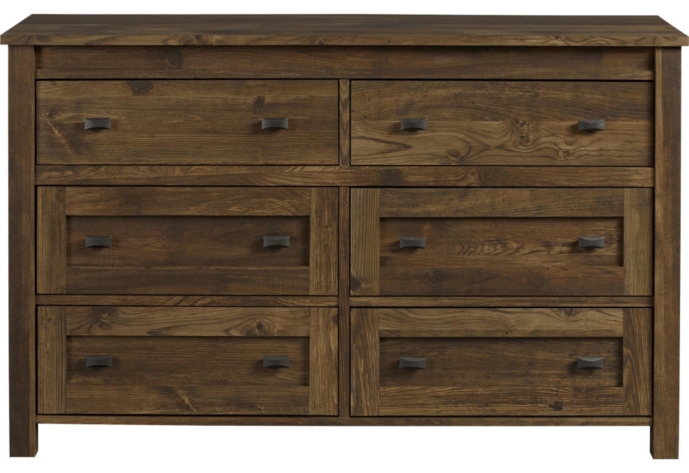 Farmhouse Dresser, Double Design With 6 Drawers & Oil Rubbed Bronze Knobs Rustic Dressers