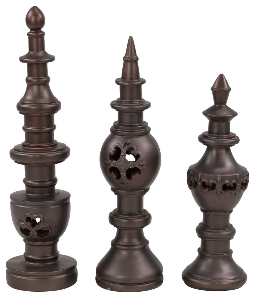 Tall Bronze Decorative Finials Shelf and Table Decor, Set of 3