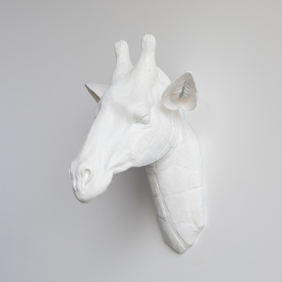 Resin White Giraffe Head Wall Decor, Faux Giraffe Contemporary Wall Sculptures by Near and