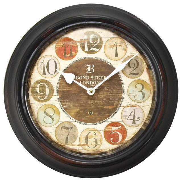Adeco Black Iron Retro Vintage-Inspired Circular Wall Clock