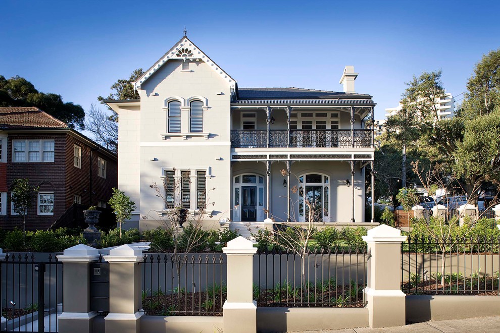 Traditional two-storey concrete grey exterior in Sydney.