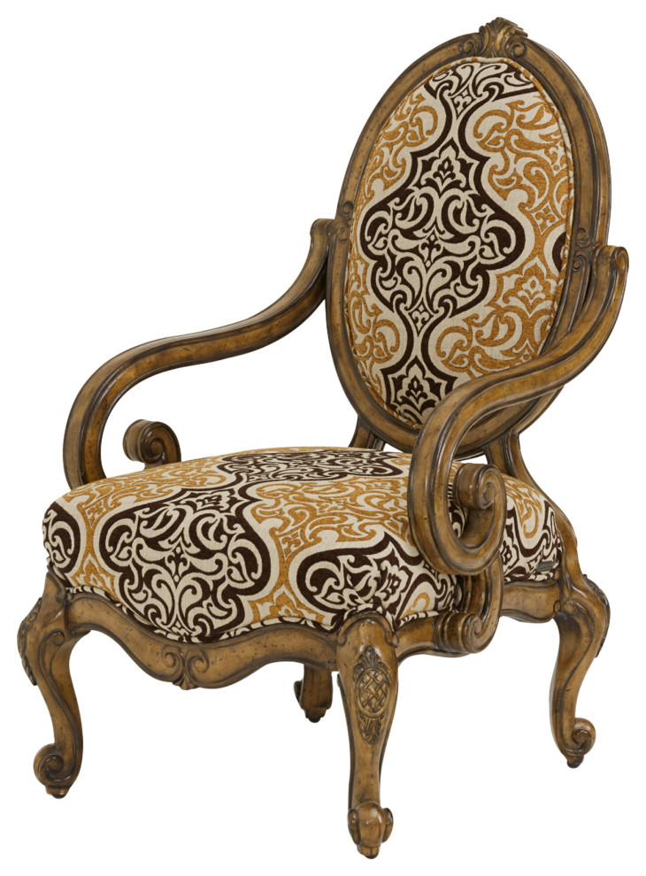 Lavelle Oval Back Wood Chair, Melange and Bright Gold