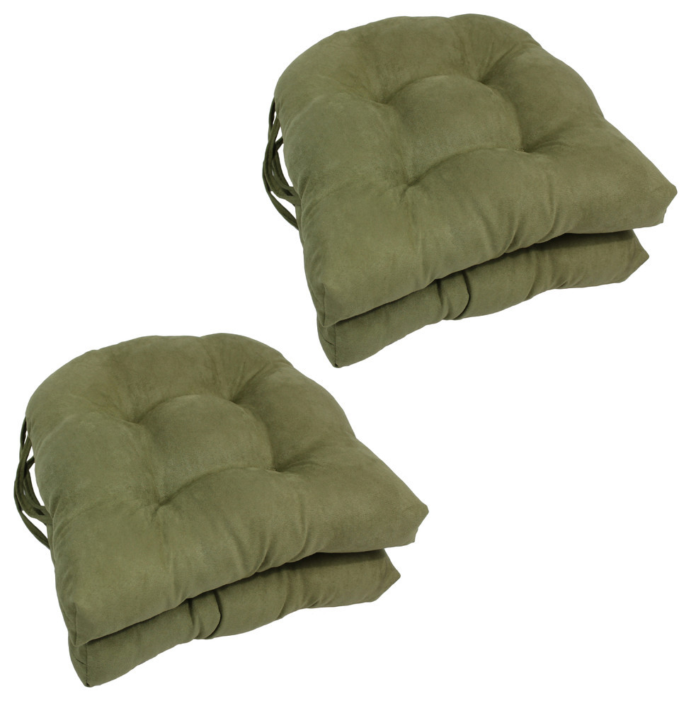16" Solid Micro Suede U-Shaped Tufted Chair Cushions, Set of 4, Sage