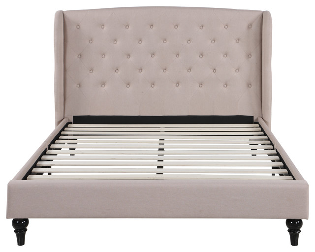 Clic Modern Low Profile Bed Frame Tufted Headboard Linen Clic Modern Low Profile Bed Frame Tufted Headboard Linen Full