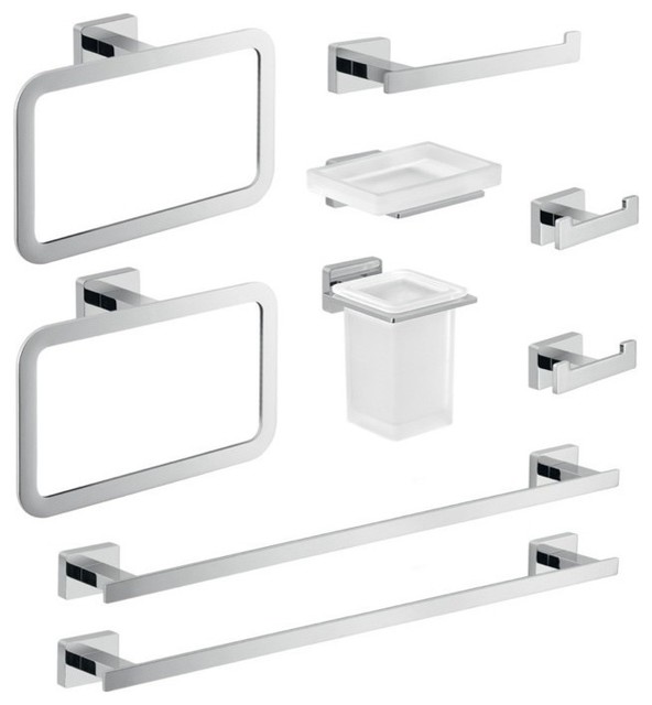 Nine Piece Chrome Accessory Set Contemporary Bathroom Accessory