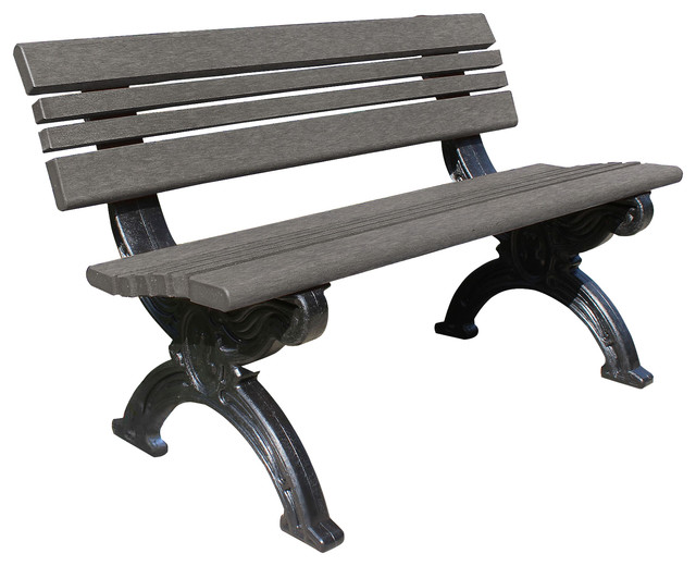 Bench, Hartford w/Back, 4', with decorative Black Legs, Charcoal Gray