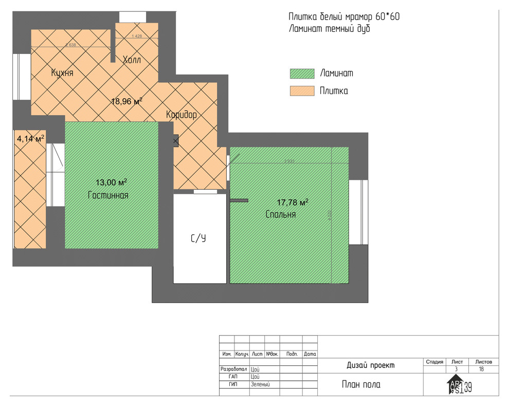 Дизайн проект. двух комнатной квартиры. Для молодово человека.