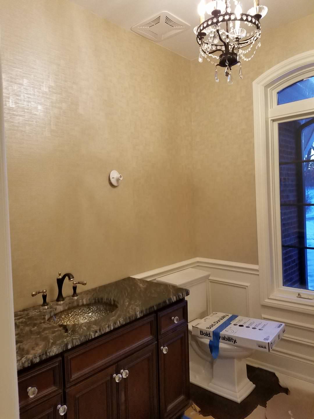 Transitional Powder Room Wallpaper