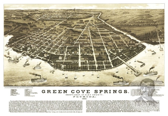 24x36 1885 Green Cove Springs Florida Vintage Old Panoramic City Map
