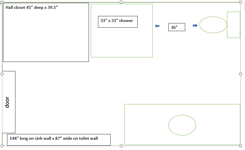 How much space needed between tub and toilet?