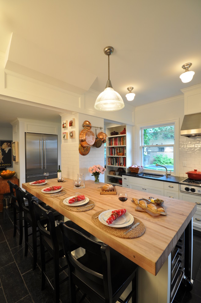 Country kitchen in Philadelphia with stainless steel appliances.