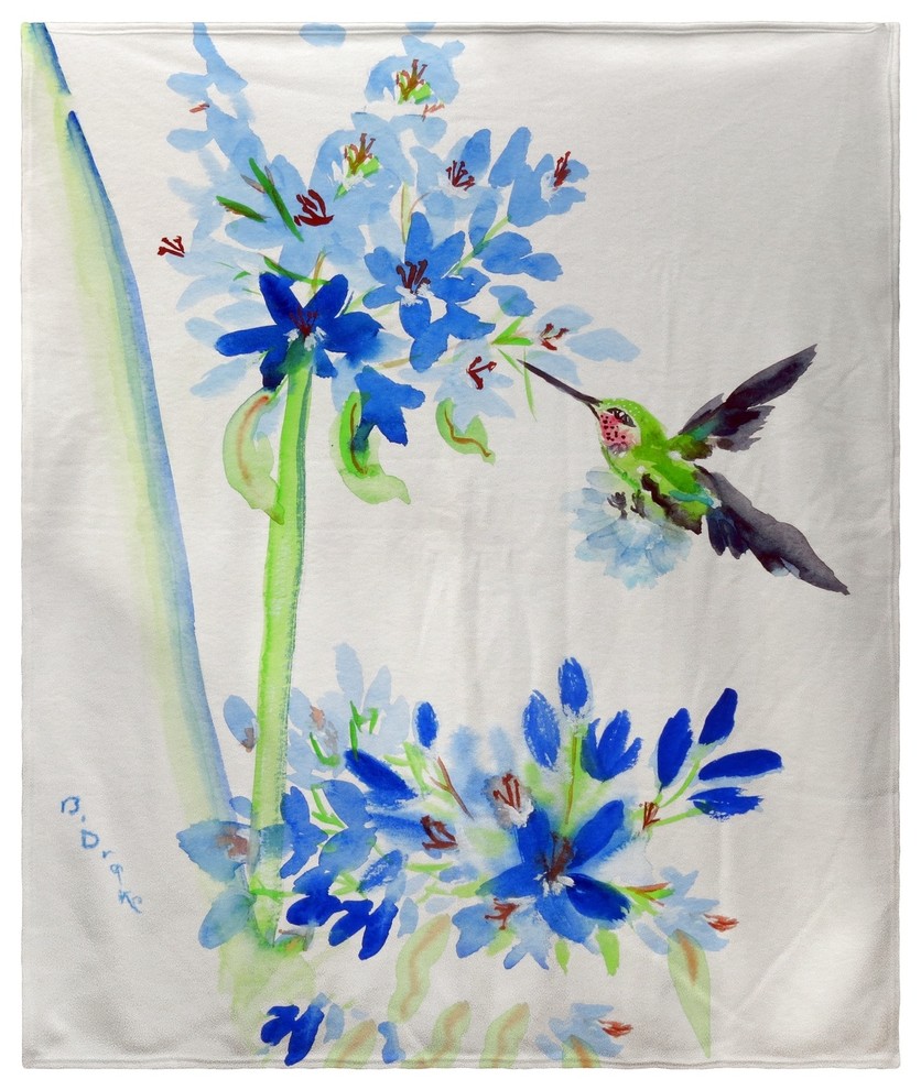 Betsy Drake Hbird & Blue Flower Fleece Throw