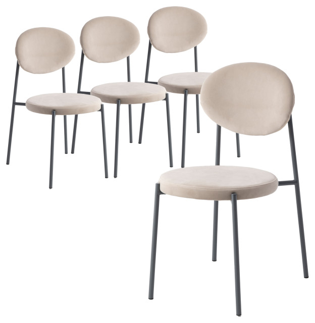 LeisureMod Euston Velvet Dining Chair With Gray Steel Frame Set of 4, Beige