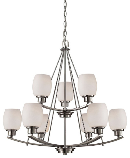 Thomas Lighting Casual Mission 9-Light Chandelier, Nickel/White Lined ...