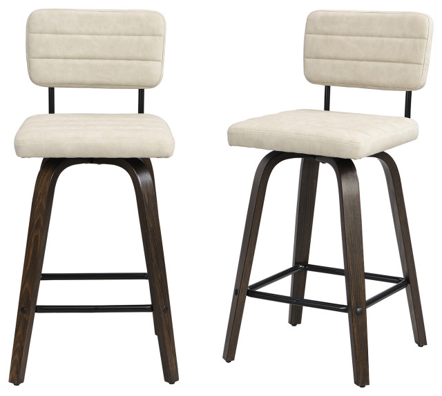 Swivel Bar Stool Leather Bar Stool, Wood Legs, Counter Height, Pu, Set