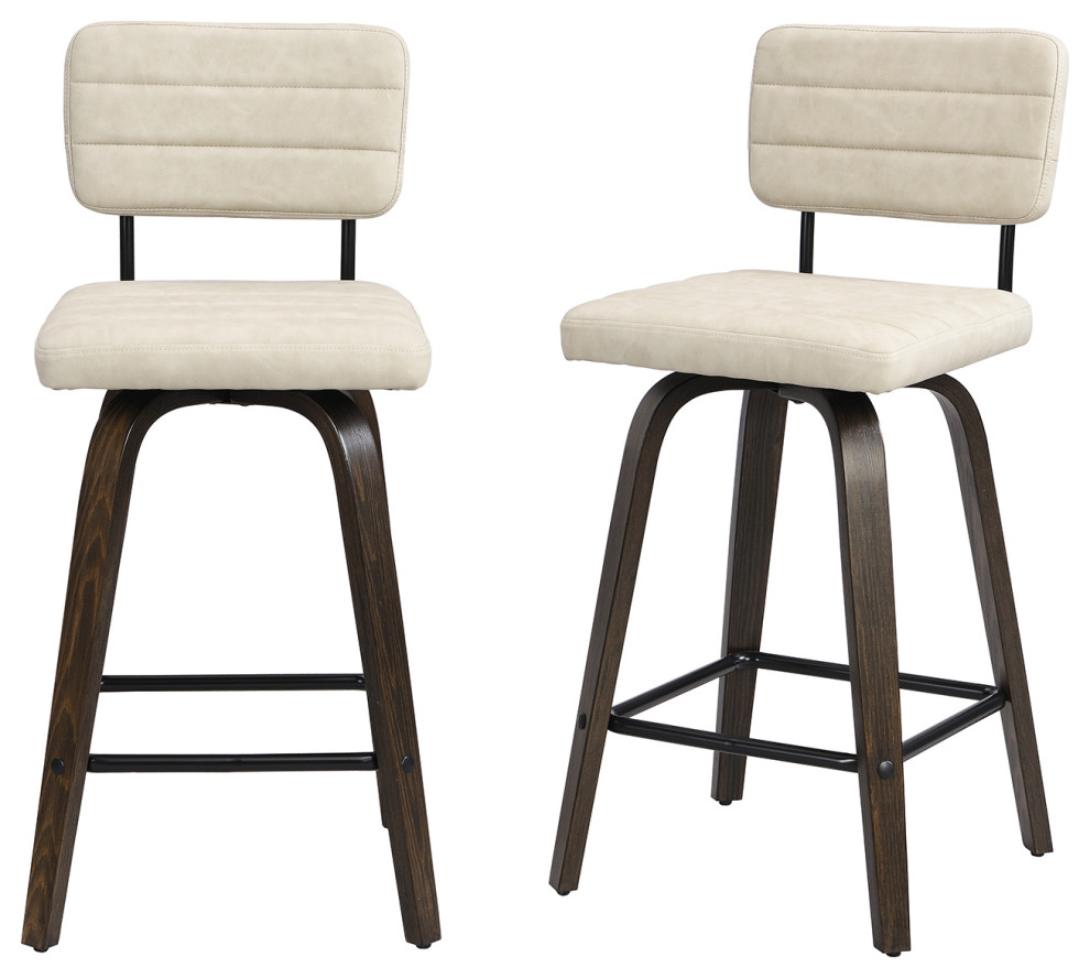 Swivel Bar Stool Leather Bar Stool, Wood Legs, Counter Height, Pu, Set