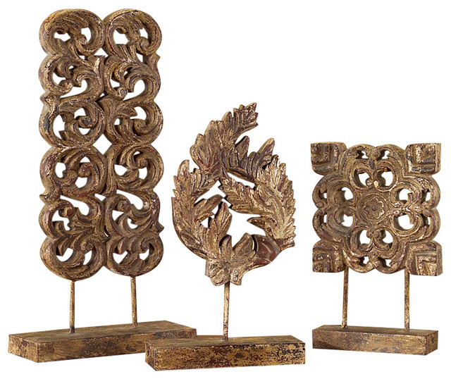 Hand Carved Wood Sculptures, Set of 3