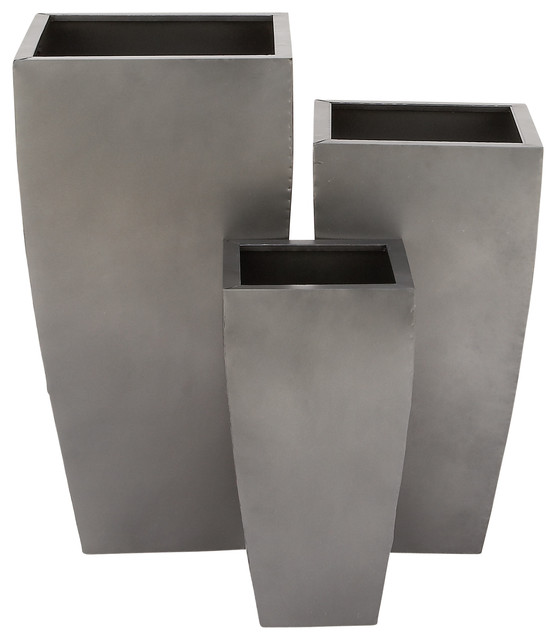 Set of 3 Grey Metal Contemporary Planter, 20", 25", 30" - Industrial