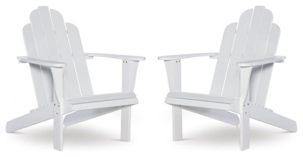 Home Square Solid Wood Outdoor Chair in Red Finish Set of 2 Beach Style Adirondack Chairs