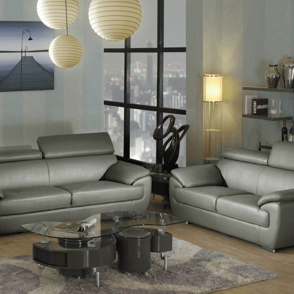 69 X 38 X 32to 39 Modern Gray Leather Sofa And Loveseat Contemporary Living Room Furniture