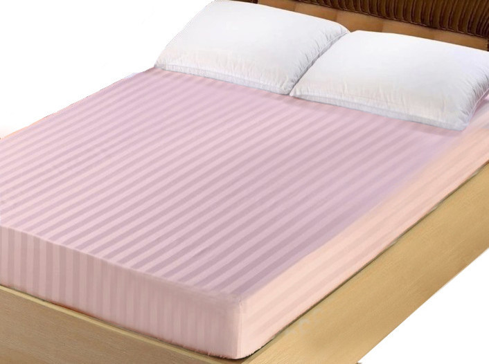 Queen 100% Cotton 300TC Fitted Sheet - Stripe Lasin Bedding, Pink