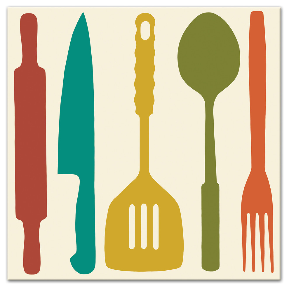 Colorful Kitchen Utensils 12x12 Canvas Wall Art Contemporary Prints