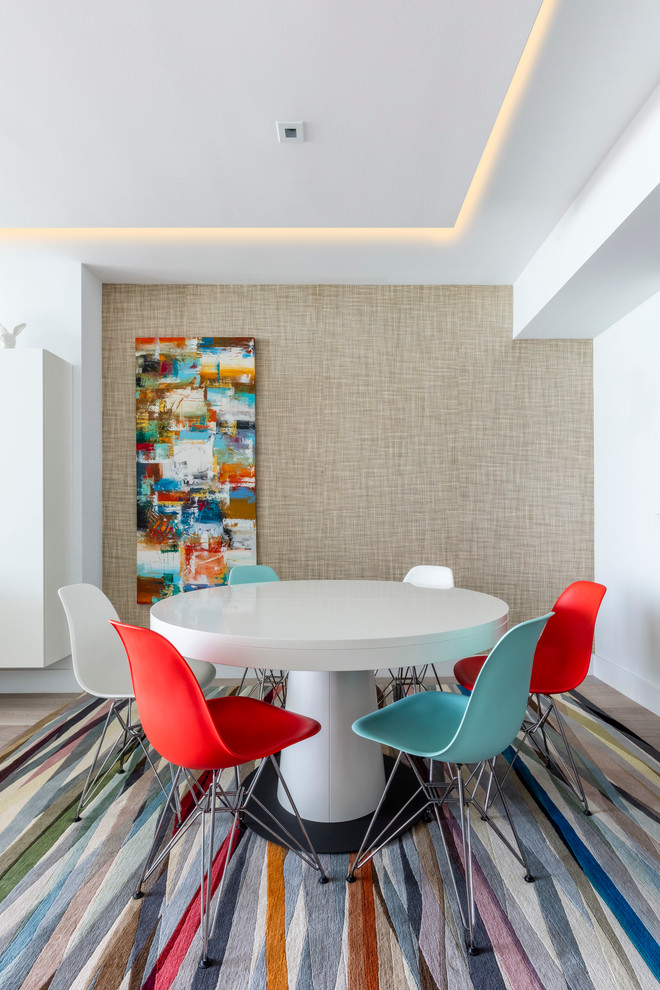 Trendy light wood floor dining room photo in Miami